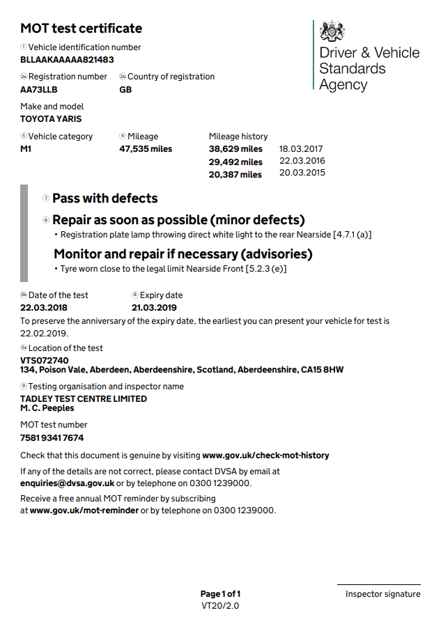 MOT Advisories
